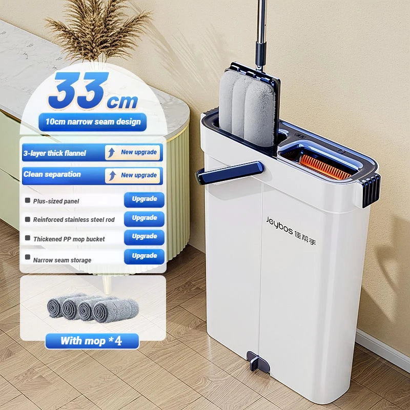 JOYBOS Mocio Piatto 33cm con Secchio – Sistema Lavaggio e Asciugatura, Senza Mani, per Pavimenti di Casa