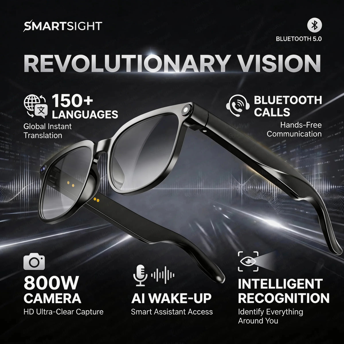 Occhiali Smart GUHUAVMI 4K 8MP – Camera HD, Traduzione 150+ Lingue, ChatGPT, WiFi, Bluetooth 5.3 | Uomo e Donna