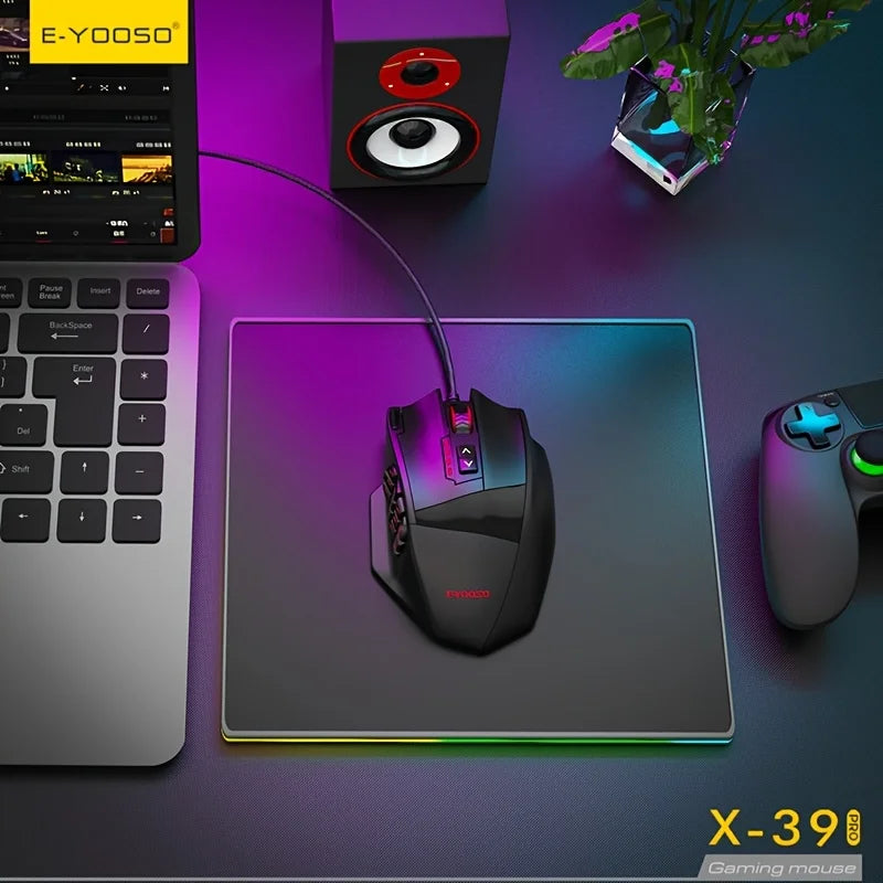 Mouse Gaming Cablato E-YOOSO X-39 PRO – 12 Tasti Programmabili, Sensore SG8960, RGB Personalizzabile, Ergonomico