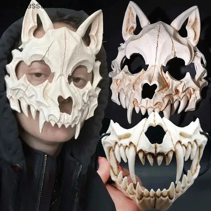 Maschera teschio demone con denti lunghi