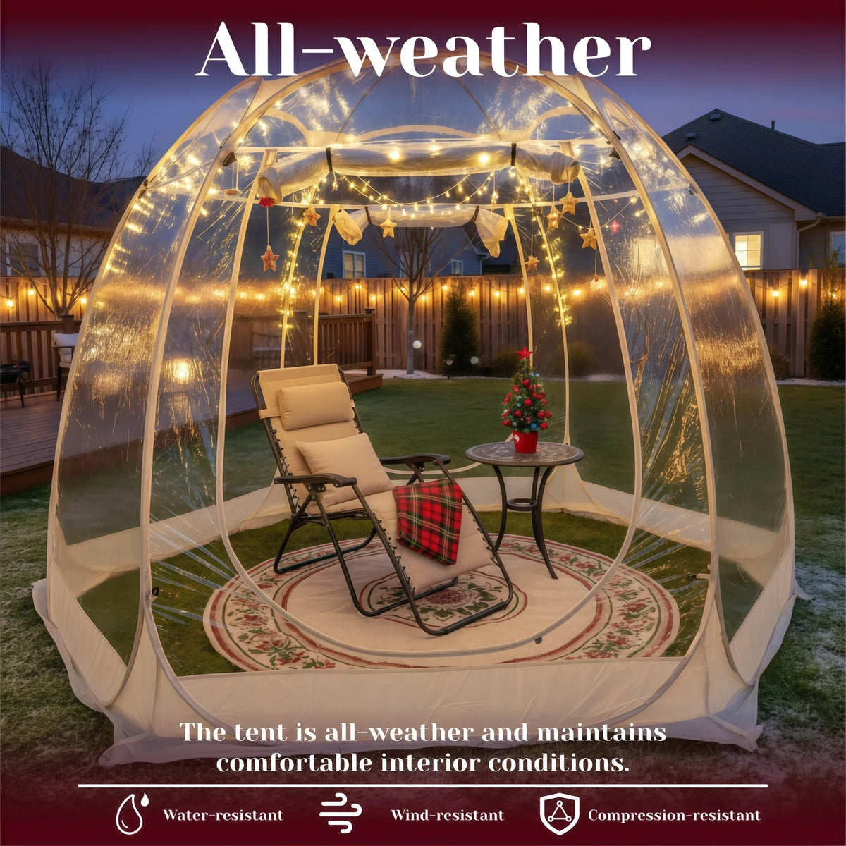 Tenda Bolla Igloo Pop-Up Istantanea – Impermeabile, Extralarge, Protezione dal Freddo per Camping, Patio e Giardino