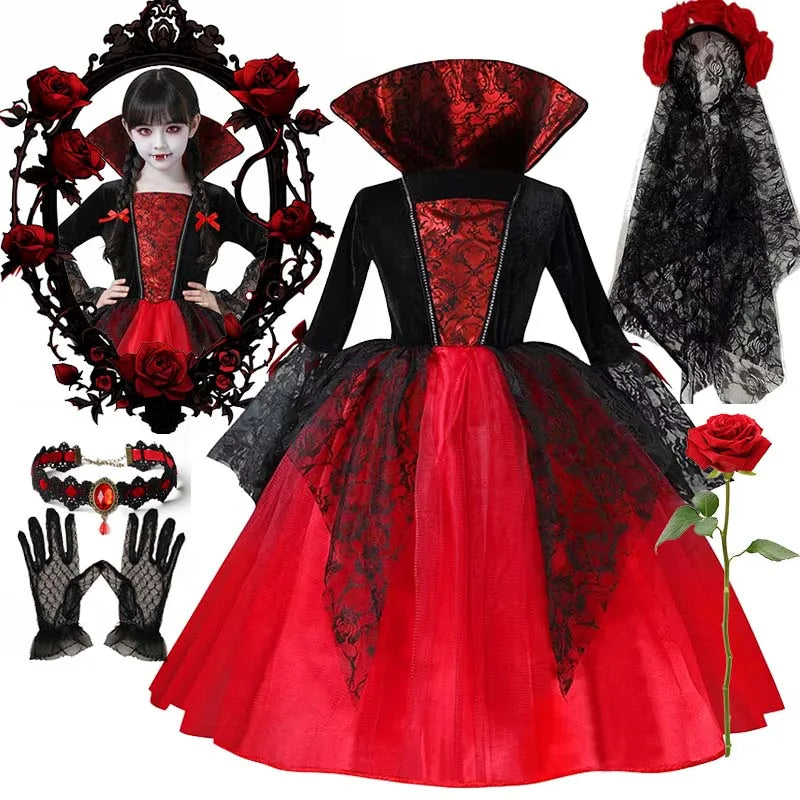 Costume bambina sposa fantasma e vampira per Halloween