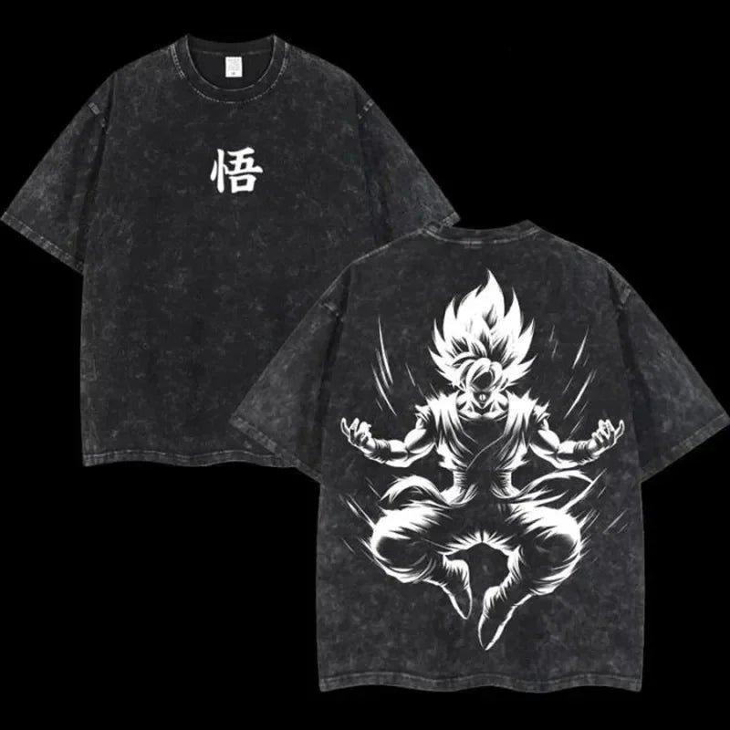 T-Shirt Dragon Ball Cosplay – Goku & Vegeta | Oversize Washed, Cotone, Anime Harajuku Streetwear Uomo