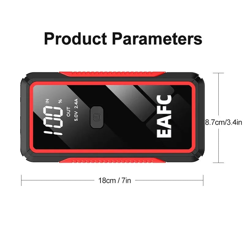 EAFC Avviatore di Emergenza Auto 2000A / 600A – Power Bank Portatile, Booster Batteria 12V per Diesel e Benzina