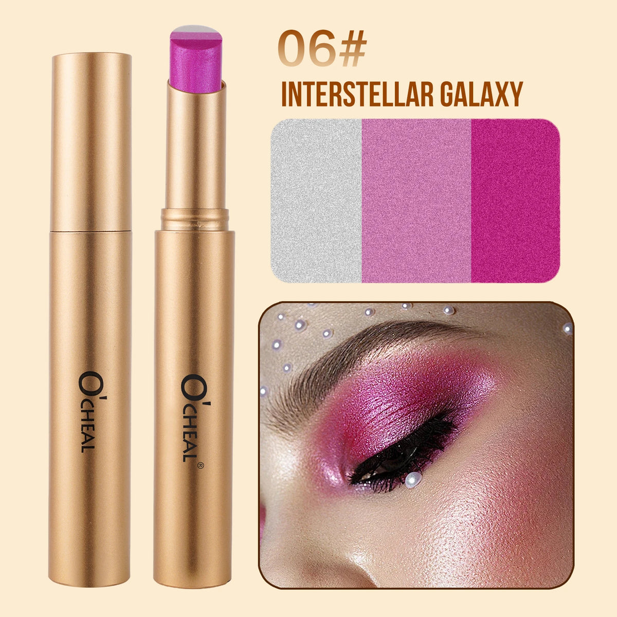 O'CHEAL Matita Ombretti 3 Colori – Glitter Waterproof, Lunga Durata, Finish Gradiente