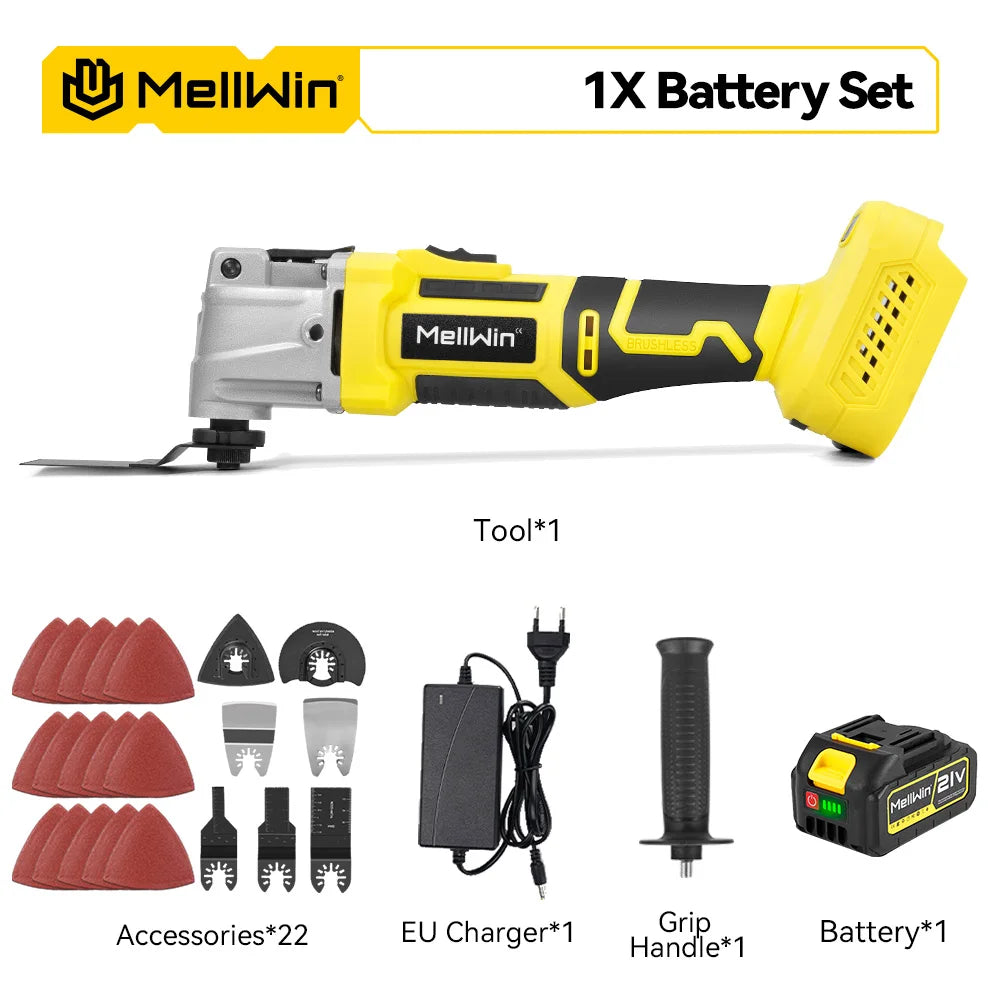 Utensile Multifunzione Oscillante MELLWIN Brushless 6+3 Velocità – Sega, Raschietto, Taglio | Compatibile Batteria Makita 18V