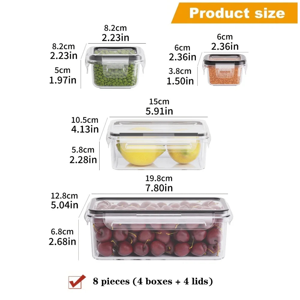 Set 8 Contenitori Alimentari Ermetici Senza BPA con Coperchi a Clip – Adatti a Microonde e Freezer, in Plastica PP per Alimenti Secchi, Frutta e Verdura