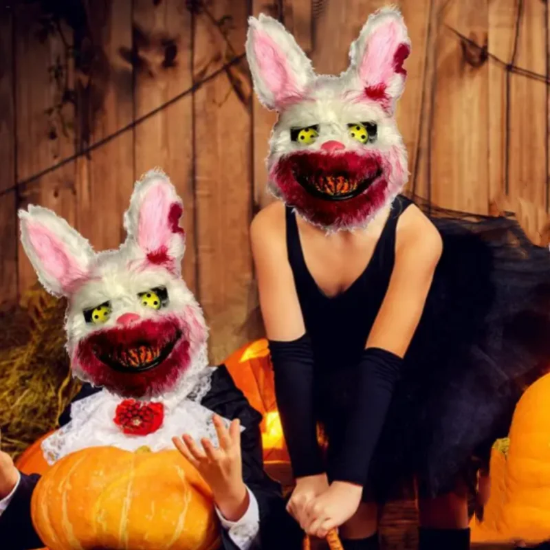 Maschera peluche Halloween con coniglio e orso