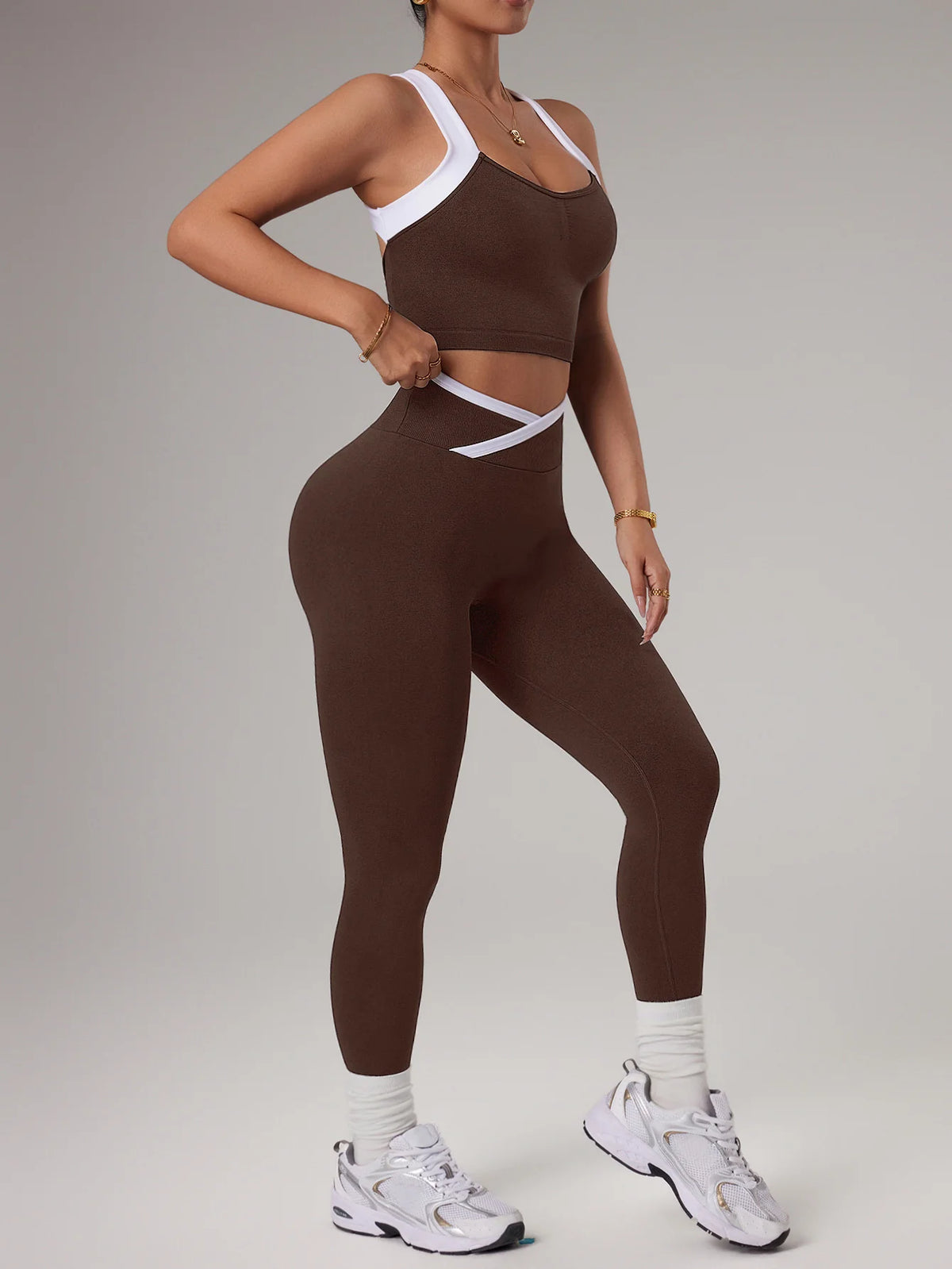 Set Yoga Donna 2 Pezzi Senza Cuciture – Top Crop + Leggings a Vita Alta con Controllo Addome, Activewear Sportswear