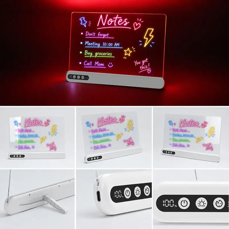 Lavagna LED Luminosa Ricaricabile – Bacheca Neon Acrilica con Timer, Display Batteria, 7 Colori RGB e 7 Effetti, per Bambini e Ufficio