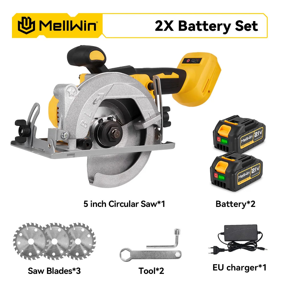 Sega Circolare Elettrica MELLWIN Brushless 125mm 5" – Taglia Legno e Metallo | Compatibile Batteria 18V/21V