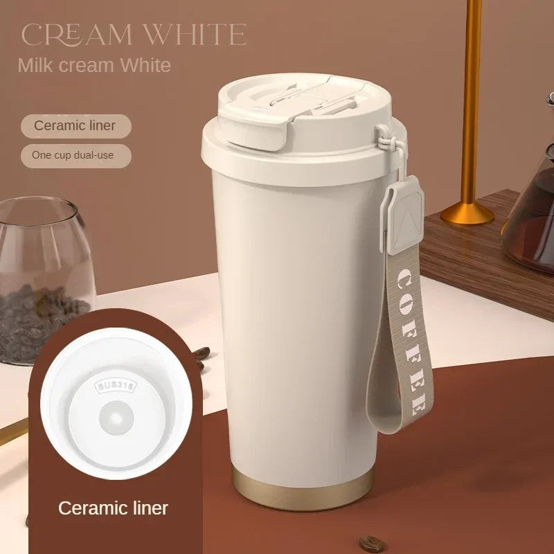 Tazza Termica in Ceramica 530 ml – Thermos in Acciaio Inox a Doppia Parete, Mug da Viaggio per Caffè