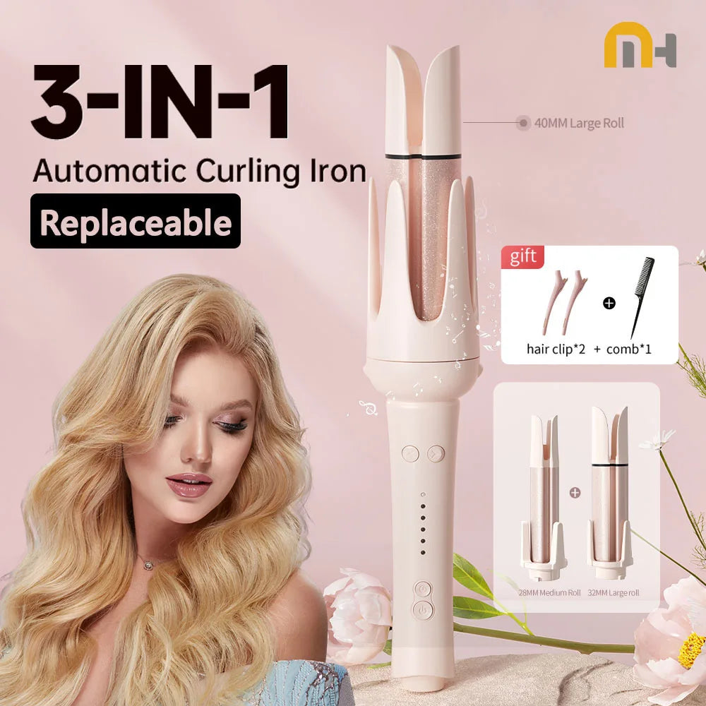 Arricciacapelli Automatico Rotante in Ceramica 32mm/40mm – Ferro Arricciacapelli Professionale Multifunzione con Ondulatore