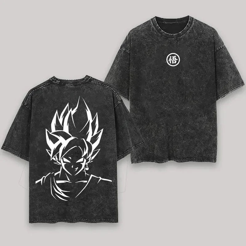T-Shirt Dragon Ball Cosplay – Goku & Vegeta | Oversize Washed, Cotone, Anime Harajuku Streetwear Uomo