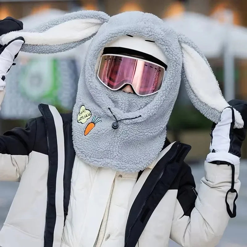 Copricasco da Sci con Orecchie da Coniglio – Passamontagna 3 in 1 Invernale, Maschera e Sciarpa, Caldo e Kawaii
