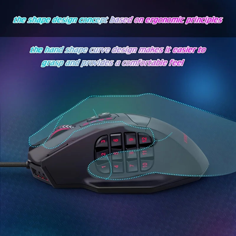 Mouse Gaming Cablato E-YOOSO X-39 PRO – 12 Tasti Programmabili, Sensore SG8960, RGB Personalizzabile, Ergonomico