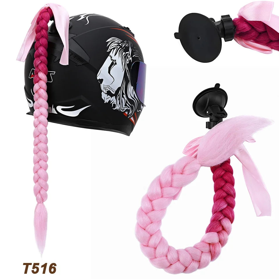 Benehair Trecce Sintetiche per Casco con Sfumatura – Coda con Ventosa e Fiocco per Moto 1 PZ