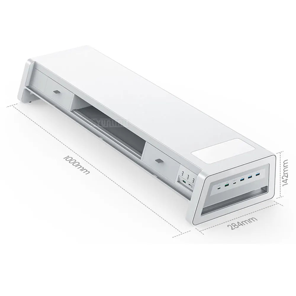 Supporto Monitor USB con Cassetto – Docking Station Multifunzionale per Ufficio, Desktop e Porta Telefono