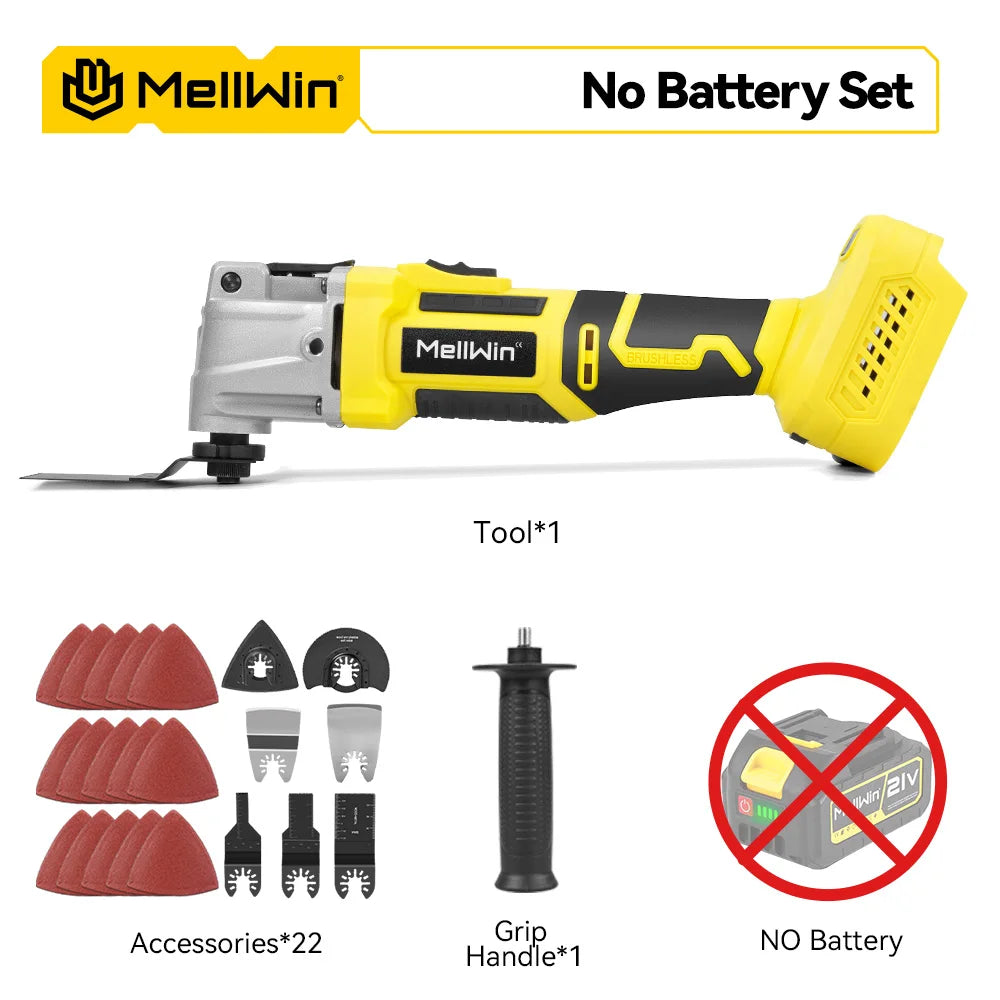 Utensile Multifunzione Oscillante MELLWIN Brushless 6+3 Velocità – Sega, Raschietto, Taglio | Compatibile Batteria Makita 18V