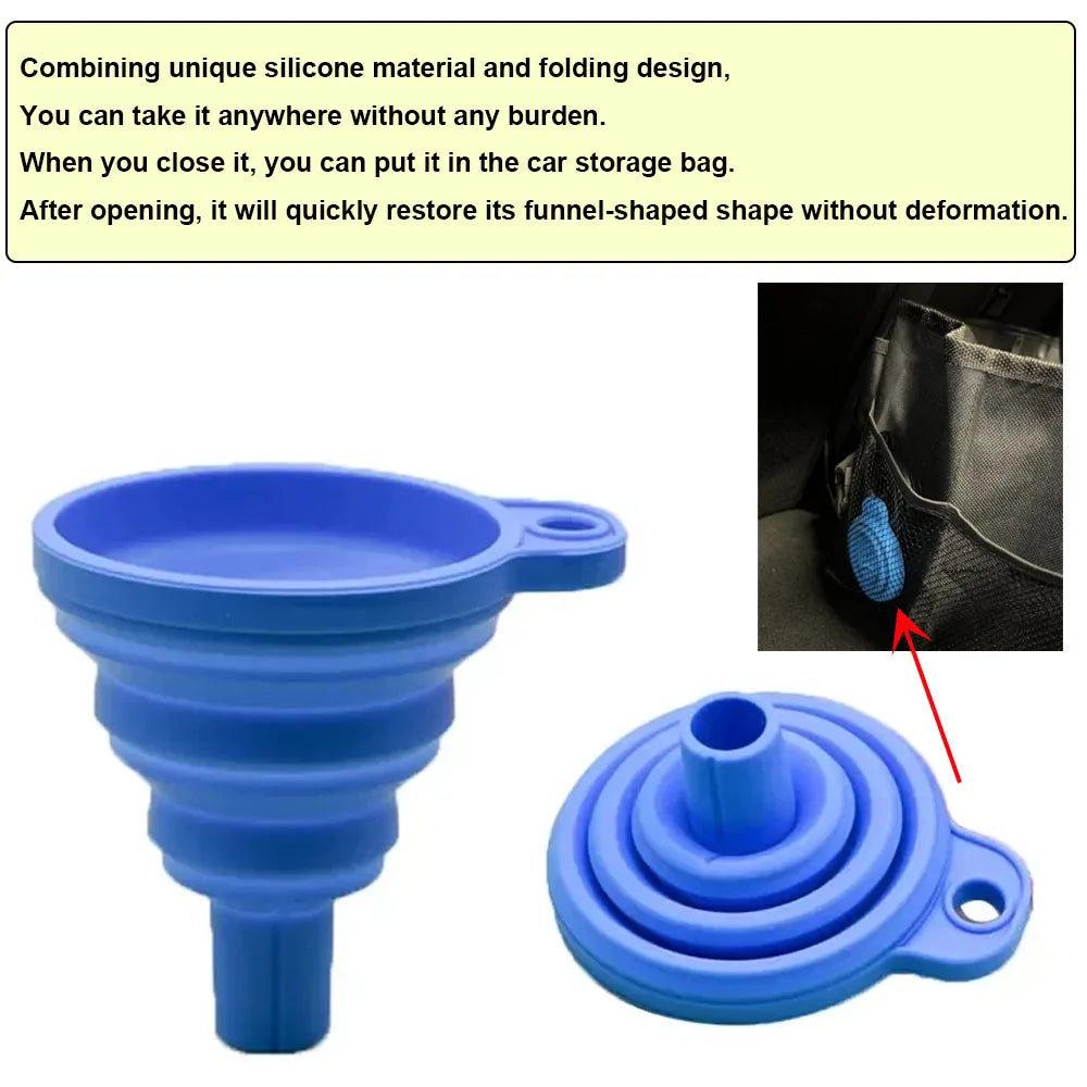 Imbuto Universale Pieghevole in Silicone per Auto – Per Olio Motore, Carburante, Liquidi – Compatto e Resistente al Calore