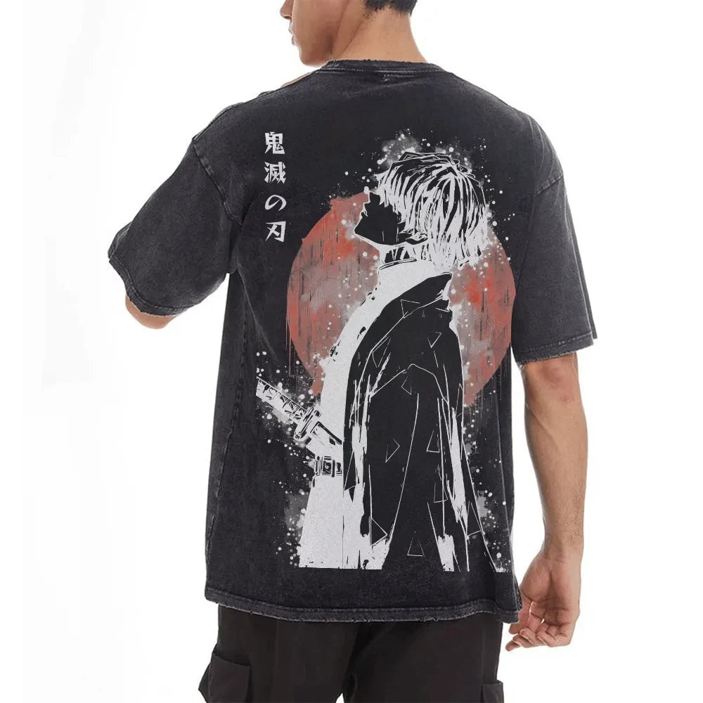 T-Shirt Demon Slayer – Zenitsu Agatsuma Respiro del Tuono | Vintage Washed, Stile Anni '90, Manica Corta Unisex