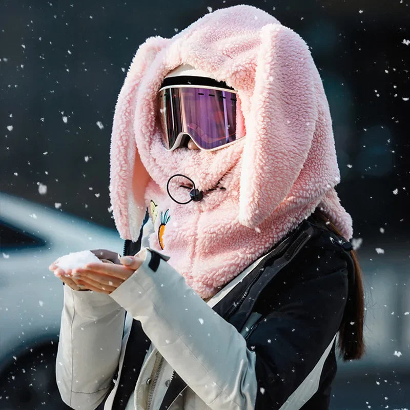 Copricasco da Sci con Orecchie da Coniglio – Passamontagna 3 in 1 Invernale, Maschera e Sciarpa, Caldo e Kawaii
