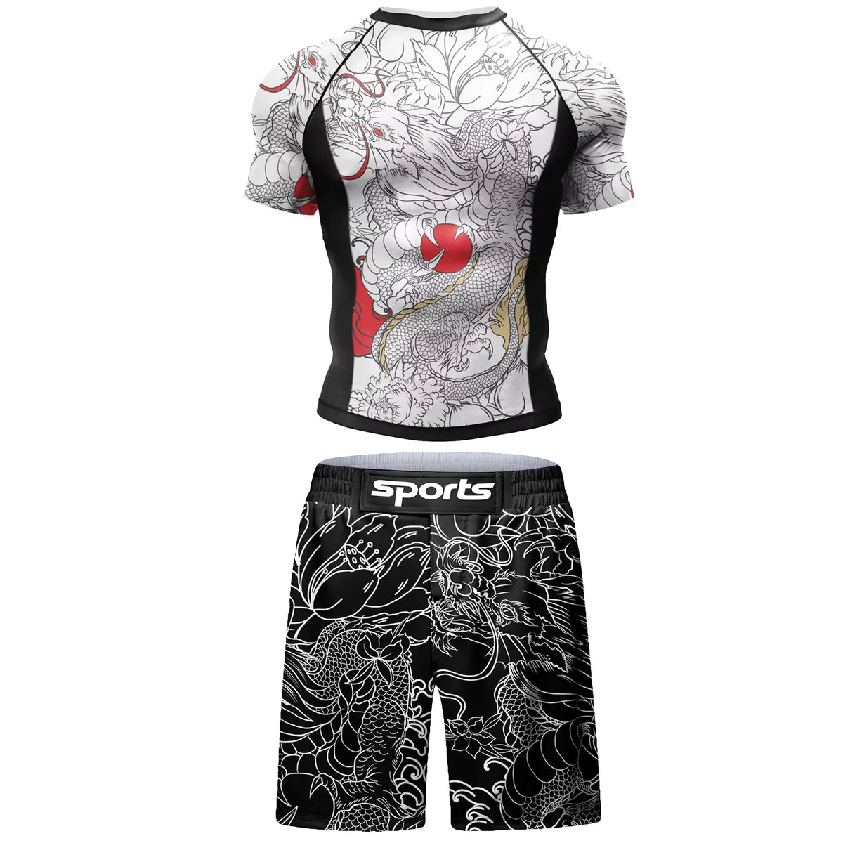 Set Sportivo 2 Pezzi BJJ / MMA – Rashguard + Shorts Muay Thai, Grappling, Boxe, Corsa e Palestra