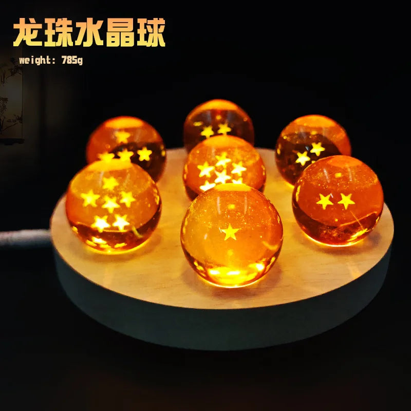 Sfera del Drago Dragon Ball Z – Cristallo Giallo con Base LED in Legno, 1-7 Stelle, Lampada da Notte e Decorazione Scrivania
