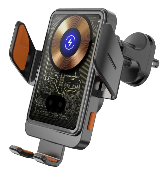 Supporto Universale per Auto con Bocchetta Aria – Apertura Elettrica Rotante, Ricarica Wireless 15W e Doppia Bobina per Smartphone