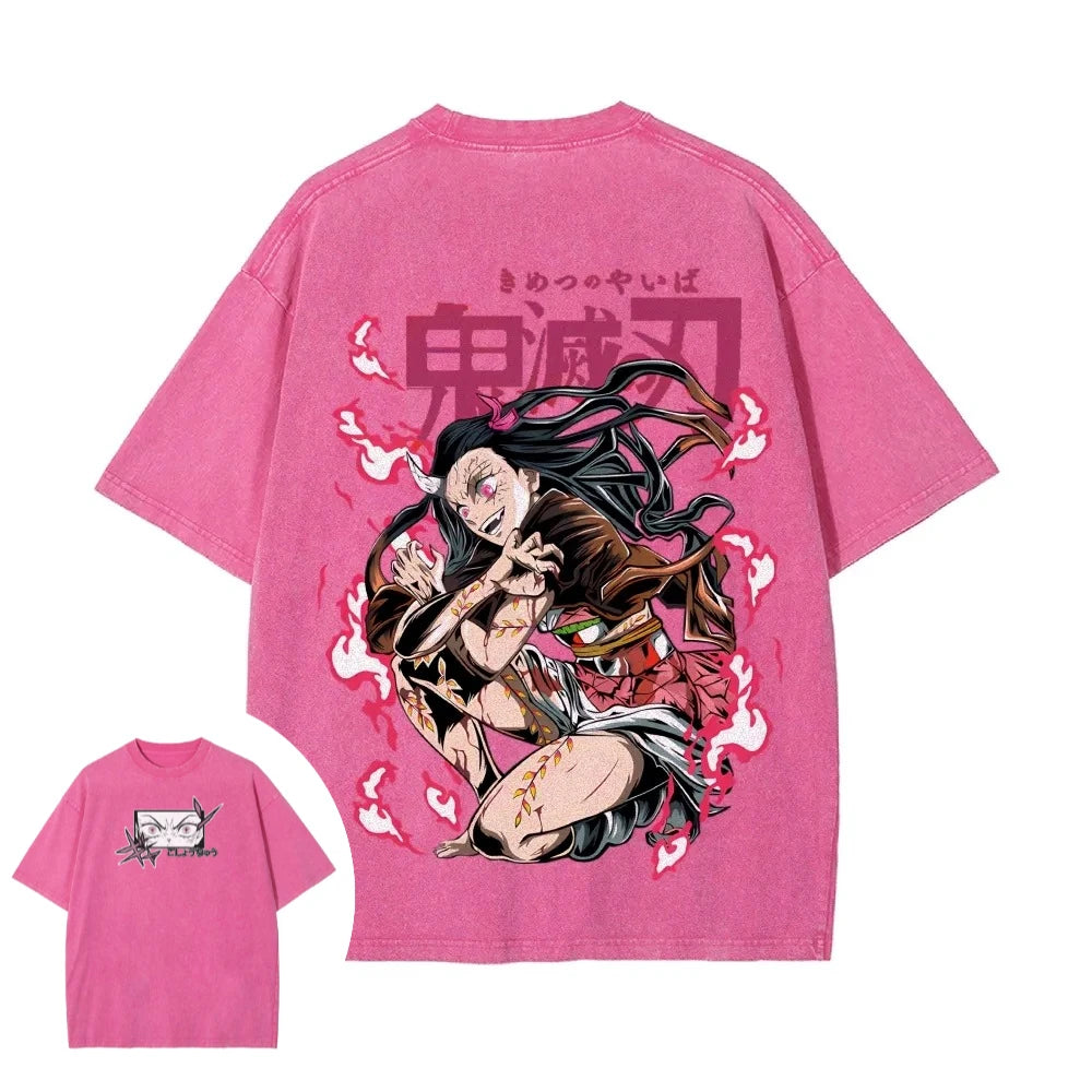 T-Shirt Demon Slayer Unisex – Nezuko Kamado | Stile Vintage Washed, Manica Corta, Alta Qualità