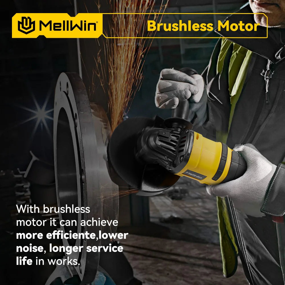 MELLWIN Smerigliatrice Angolare Senza Fili 125mm – Motore Brushless 18V Compatibile Makita