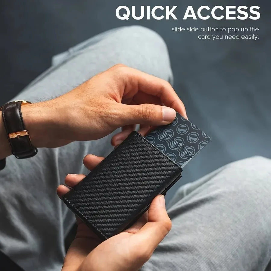 Portafoglio Uomo con Portamonete a Zip – Porta Carte Pop-Up Automatico, Blocco RFID, Design Minimalista