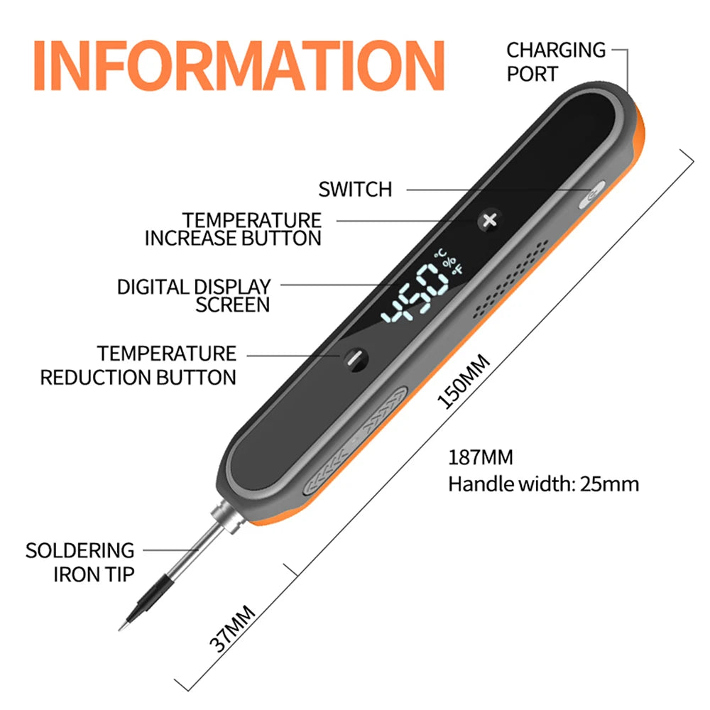 Saldatore Elettrico Digitale USB Type-C 8-15W – Temperatura Regolabile 180-450°C, Riscaldamento Rapido, Kit Mini Portatile