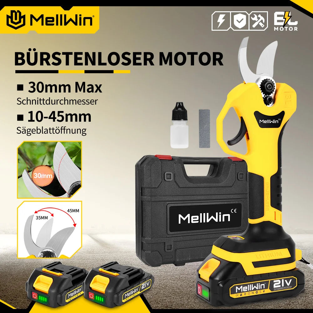 Forbici Elettriche da Potatura MELLWIN Brushless 30mm – Per Giardino, Bonsai e Frutteti | Compatibili Batteria Makita 18V