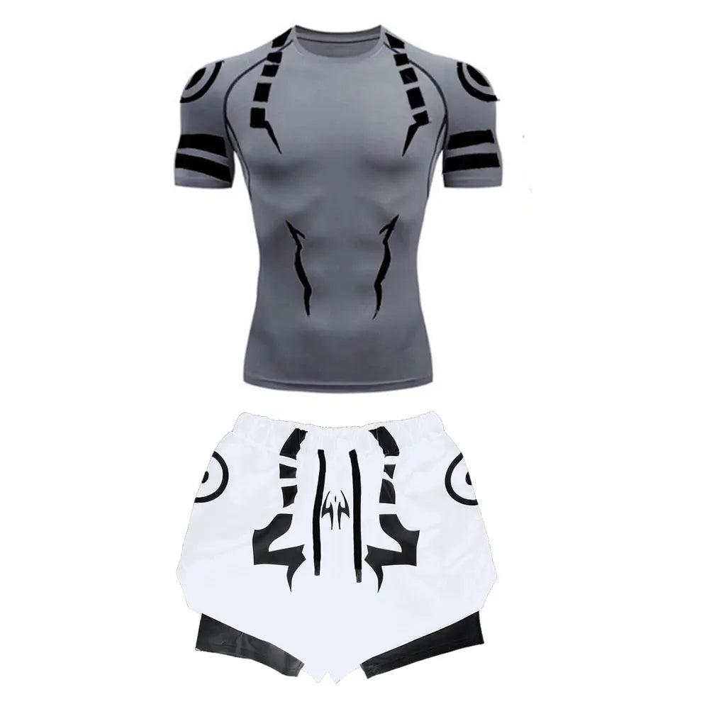 Set Compressione Anime Jujutsu Kaisen – Maglia 3D + Shorts da Palestra, Asciugatura Rapida, per Uomo