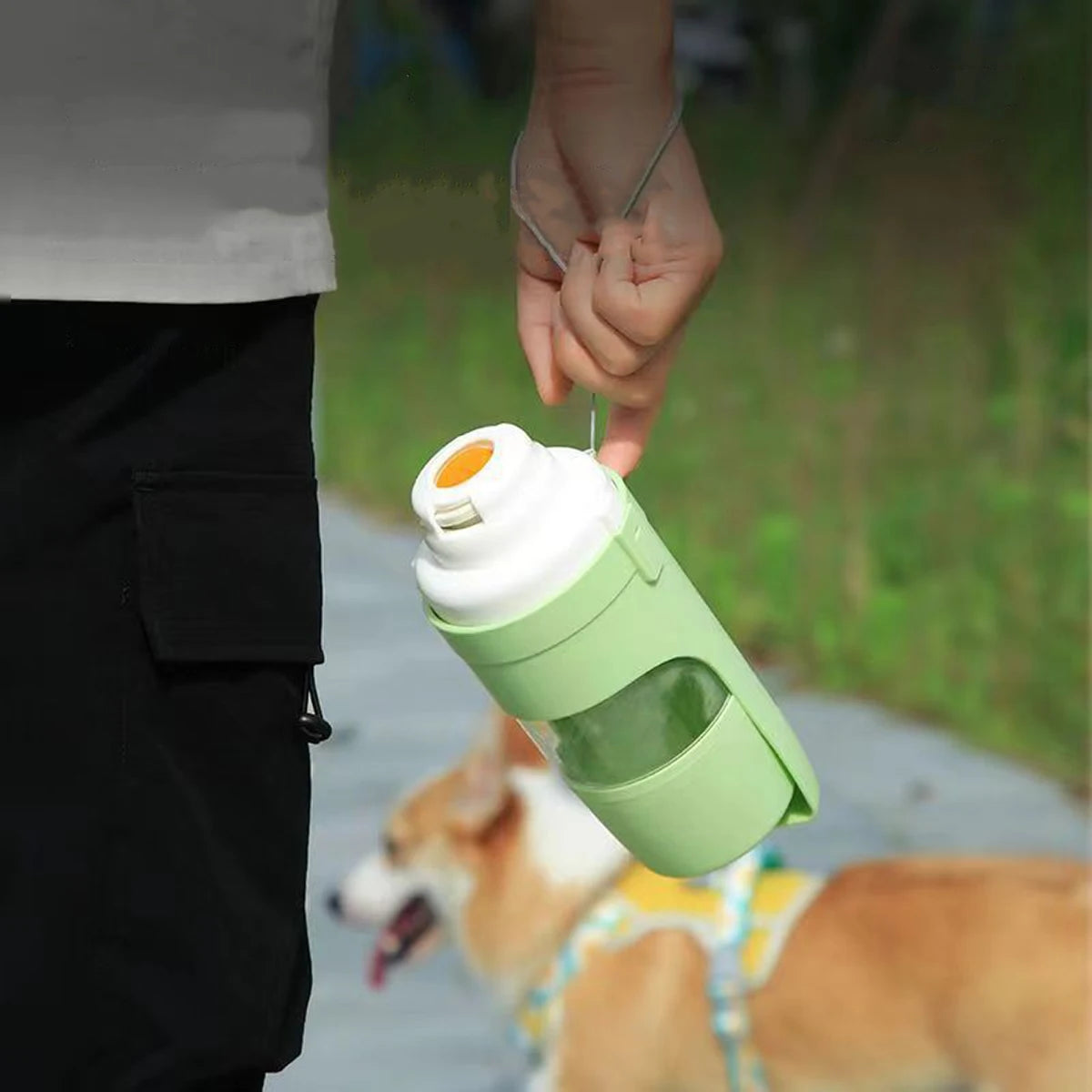 Borraccia Portatile per Cani e Gatti con Contenitore per Acqua e Cibo – 500 ml, Ciotola da Viaggio per Animali
