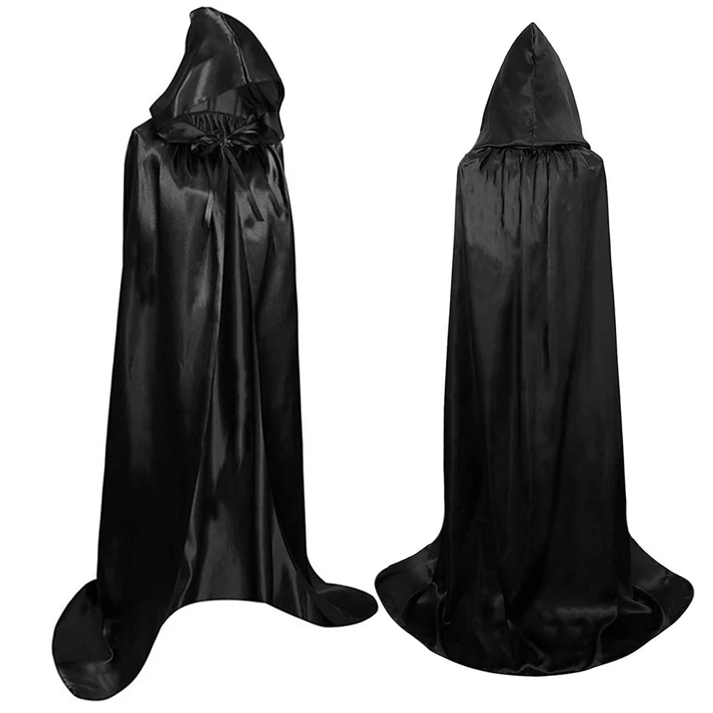 Mantello nero con cappuccio per Halloween e cosplay