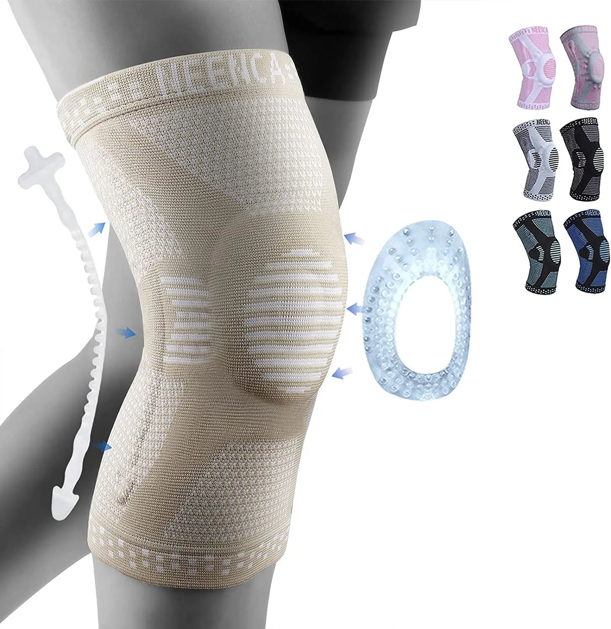 NEENCA Ginocchiera in Fibra di Rame con Cuscinetto Gel Rotuleo e Stabilizzatori Laterali – per Dolore al Ginocchio, Artrite, ACL e Sport