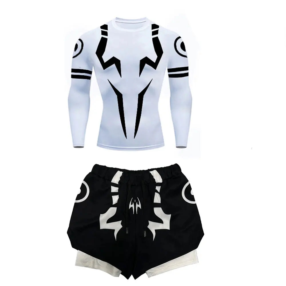 Set Compressione Anime Jujutsu Kaisen – Maglia 3D + Shorts da Palestra, Asciugatura Rapida, per Uomo