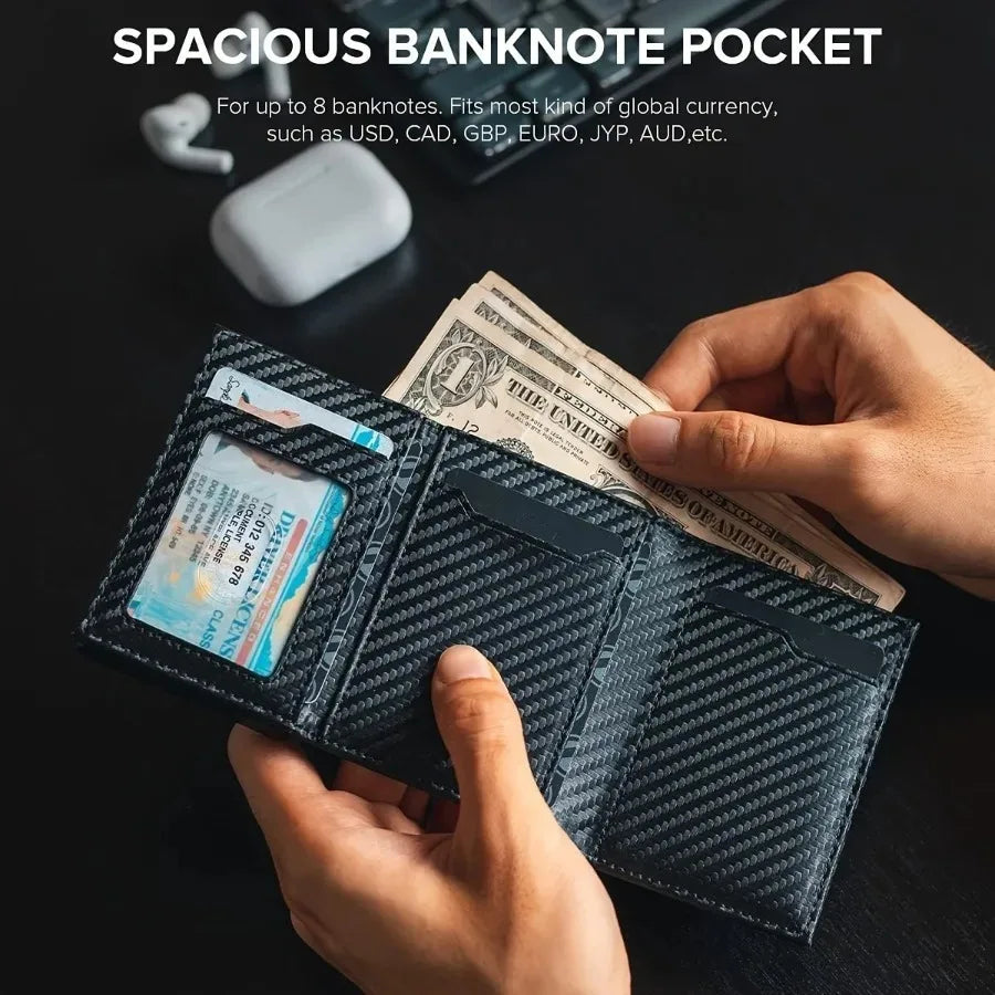 Portafoglio Uomo con Portamonete a Zip – Porta Carte Pop-Up Automatico, Blocco RFID, Design Minimalista