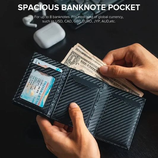 Portafoglio Uomo con Portamonete a Zip – Porta Carte Pop-Up Automatico, Blocco RFID, Design Minimalista