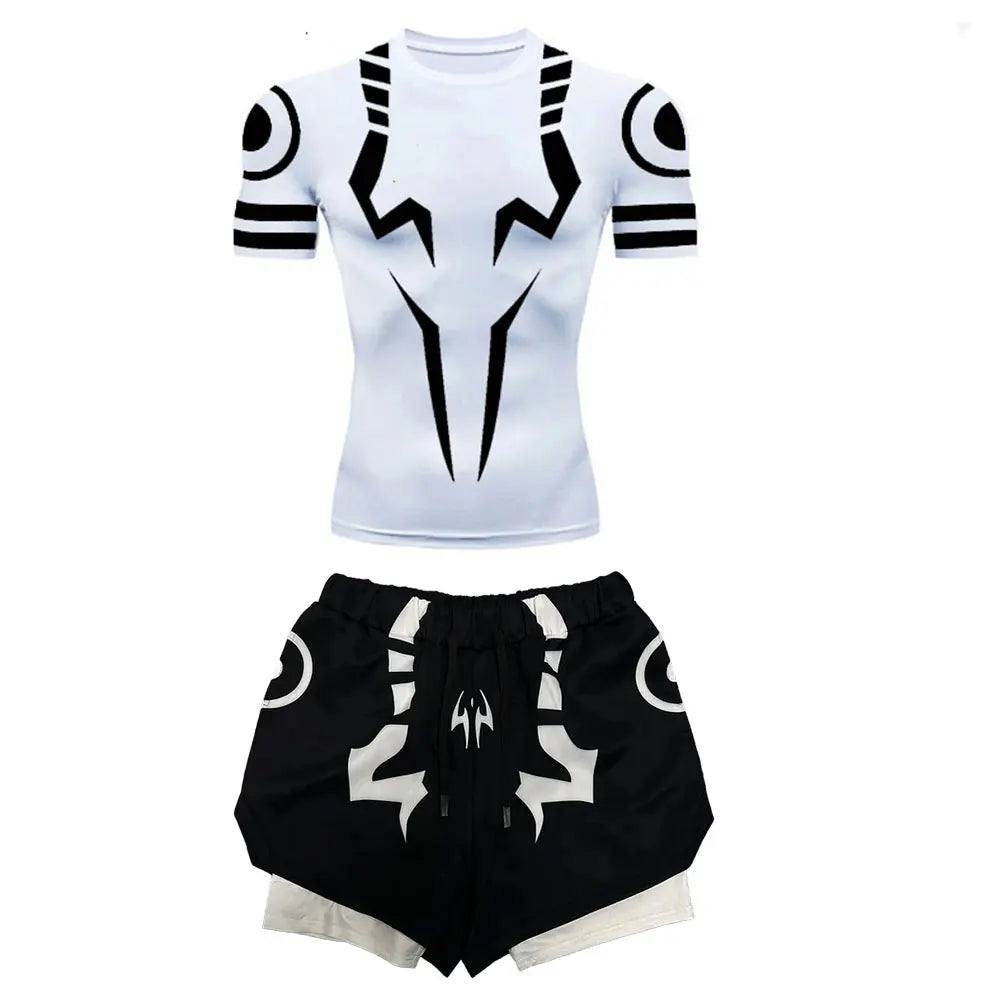 Set Compressione Anime Jujutsu Kaisen – Maglia 3D + Shorts da Palestra, Asciugatura Rapida, per Uomo