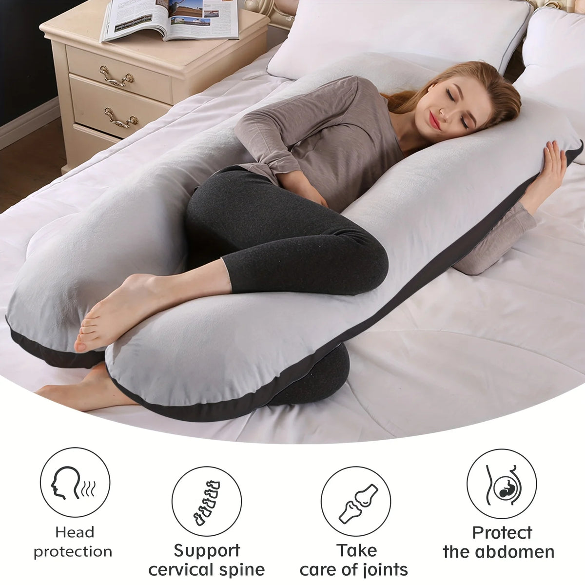 Cuscino Ergonomico a U per Collo e Schiena – Cuscino Maternità, Gravidanza, Ufficio e Viaggio per Adulti