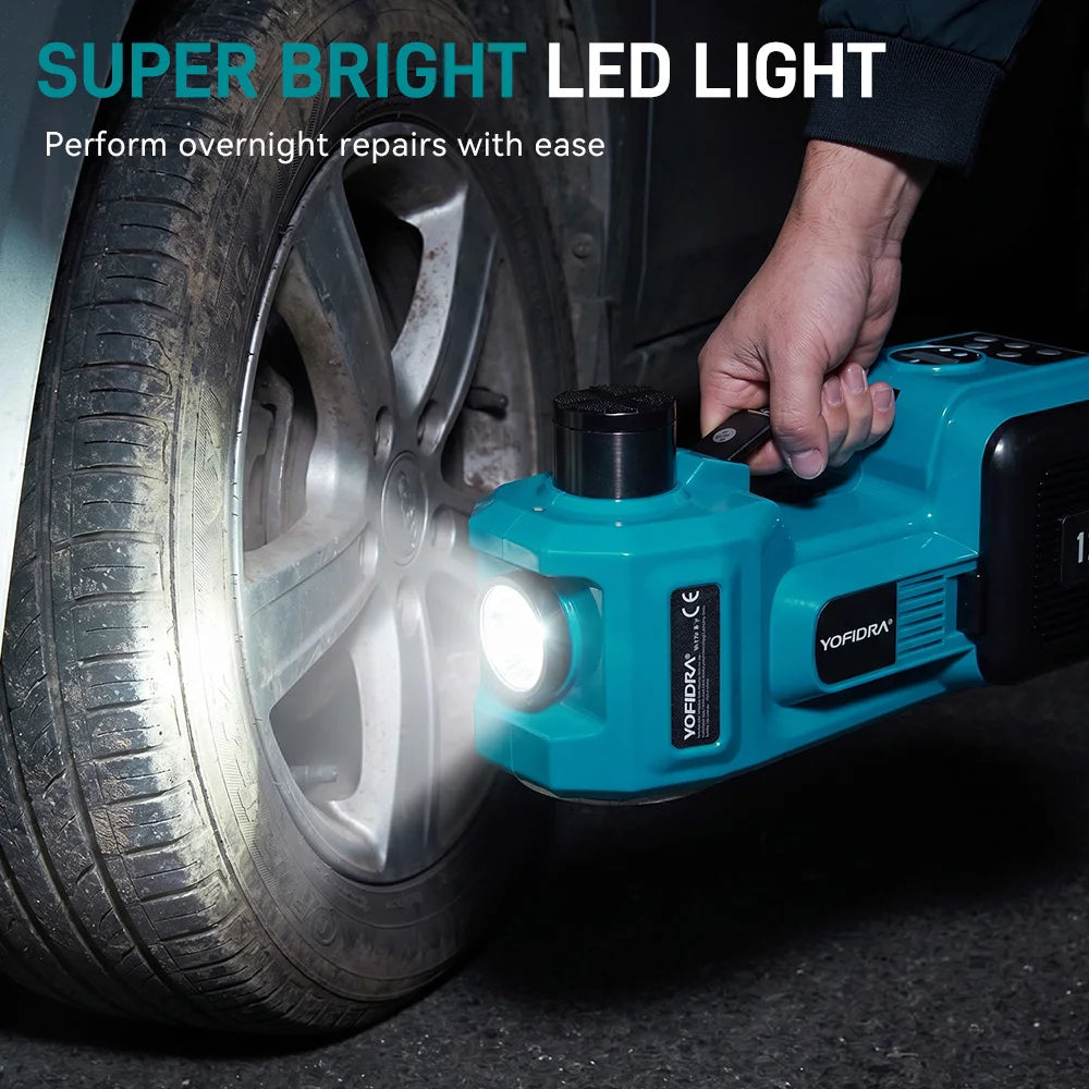 YOFIDRA Crick Idraulico Elettrico 5T 12V 45cm – Con Gonfiatore 150PSI, per Berlina, SUV, Furgone, Emergenza e Garage
