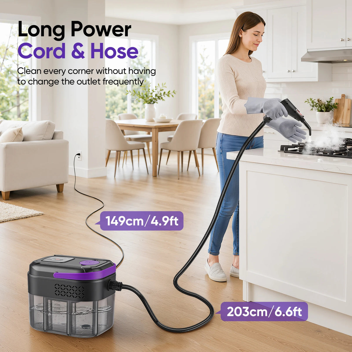 Pulitore a Vapore Portatile 2500W – Alta Pressione 3 Bar, Riscaldamento in 15s, Serbatoio 1700ml, per Cucina, Bagno, Auto, Pavimenti e Divani