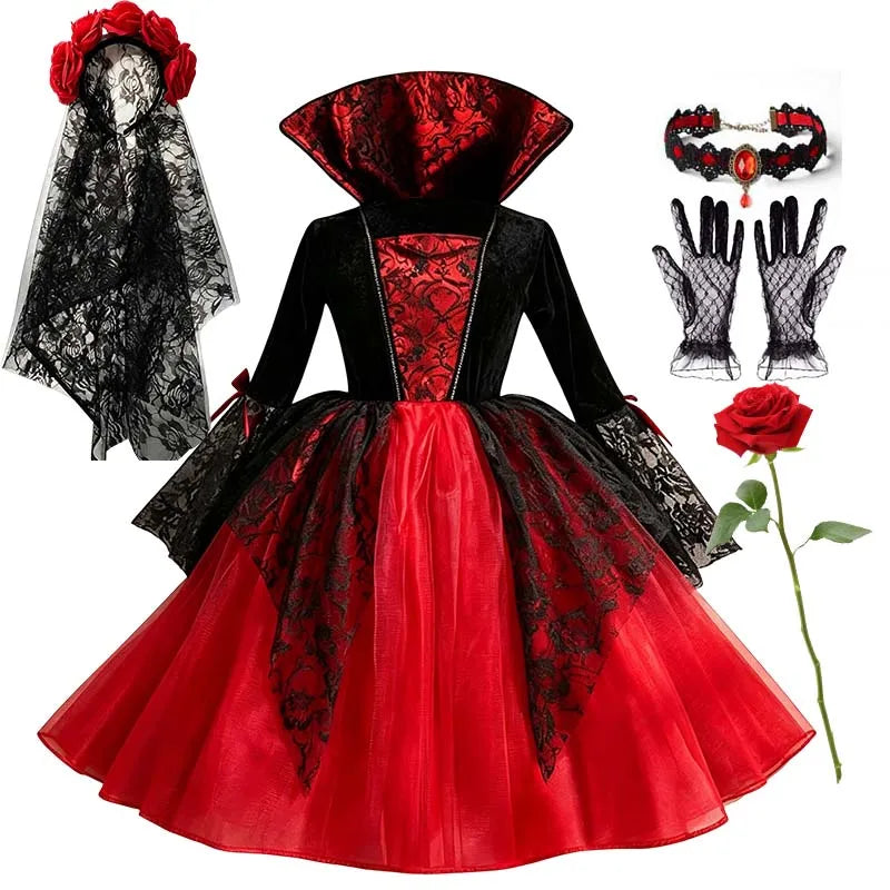 Costume bambina sposa fantasma e vampira per Halloween
