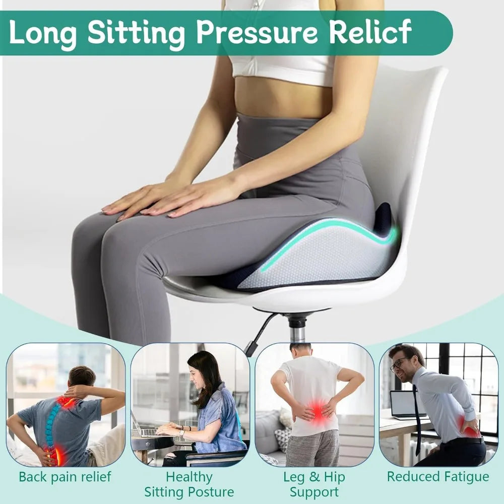 Cuscino Ergonomico in Memory Foam per Sedia da Ufficio, Auto e Sedia a Rotelle – Nero