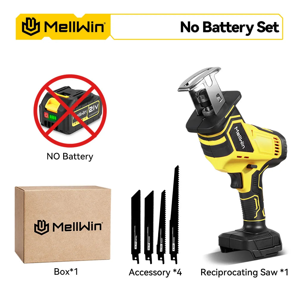 Sega Alternativa Elettrica MELLWIN Brushless con 4 Lame – Legno e Metallo Senza Fili | Compatibile Batteria Makita 18V