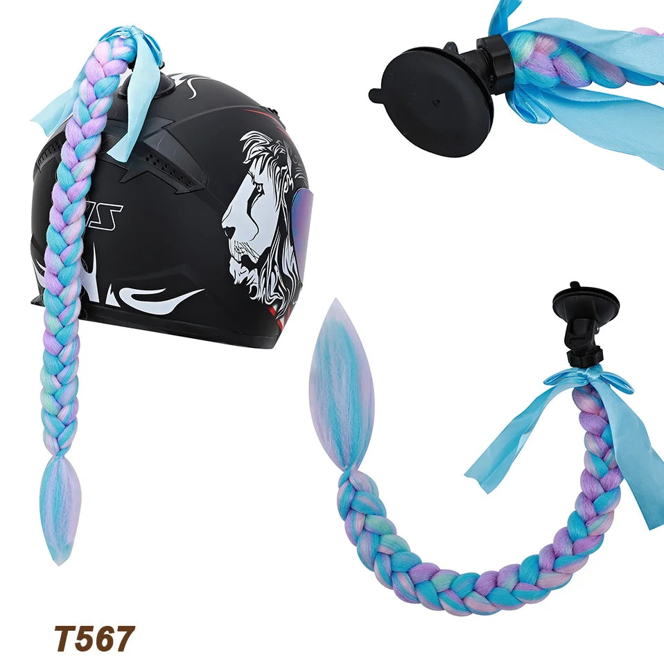 Benehair Trecce Sintetiche per Casco con Sfumatura – Coda con Ventosa e Fiocco per Moto 1 PZ