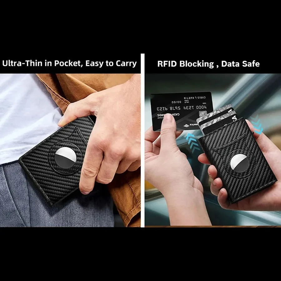 Portafoglio Uomo in Fibra di Carbonio – RFID, Clip Magnetica, Tripla Piega, Tasca Zip, Compatibile AirTag